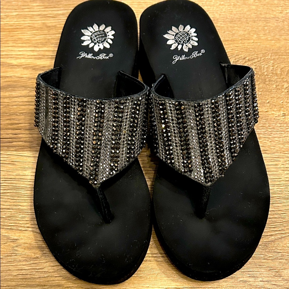 Yellow Box Joedy Jeweled Rhinestone Embellished Wedge Thong Sandals |Size 7